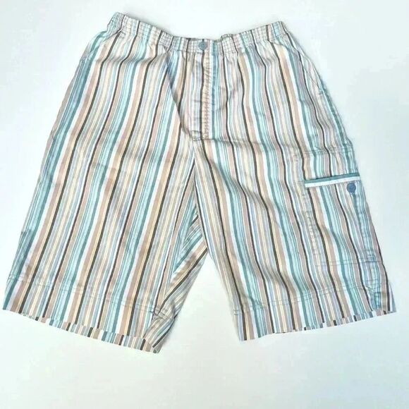 Vtg 80s Bermuda Shorts Pull-On Striped Multicolor Coastal Grandma Women’s 10 - Picture 1 of 10